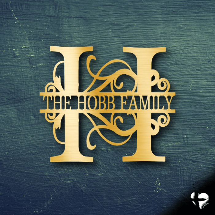 Split Letter Family Name Sign Custom Gold 12" 