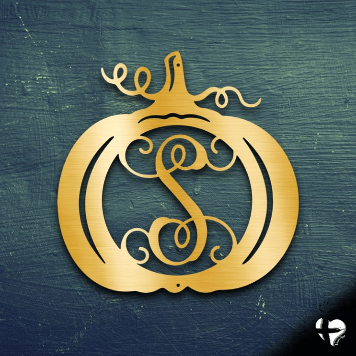 Initial Monogram Pumpkin Custom Door Sign Custom Gold 12" 