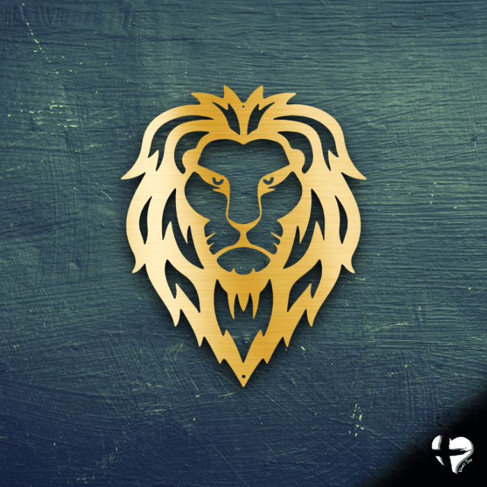 Lion Head Steel Sign Wall Art Gold 12" 