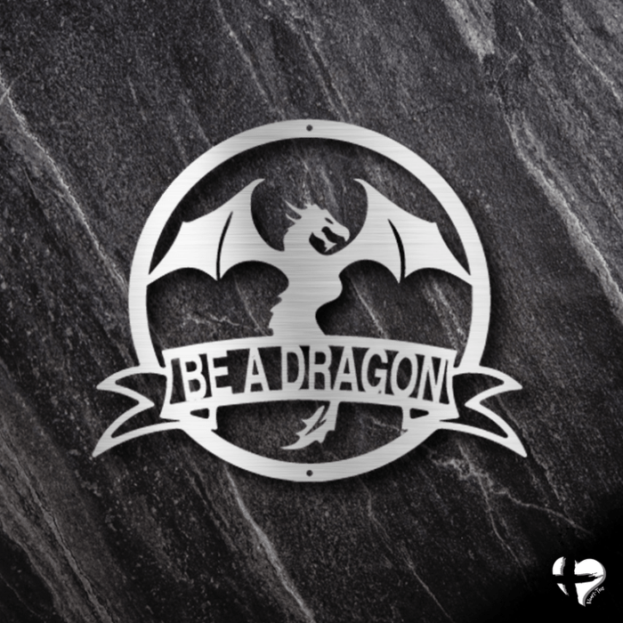 Dragon Banner Laser Cut Metal Sign custom Silver 12" 