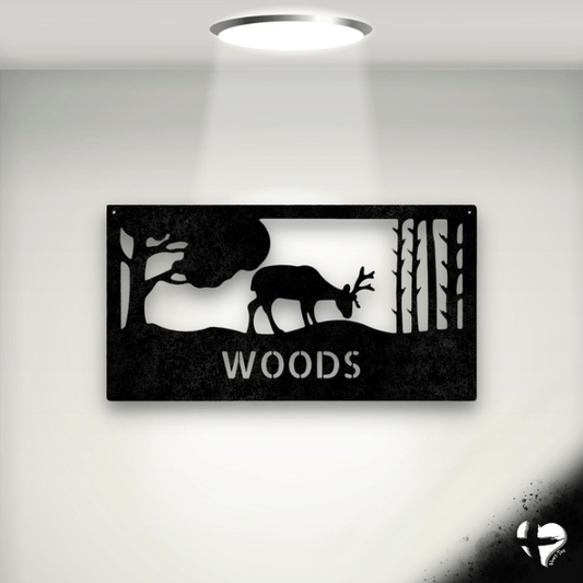 Grazing Deer Family Name Sign Custom Black 12" 