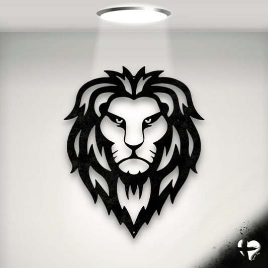 Lion Head Steel Sign Wall Art Black 12" 