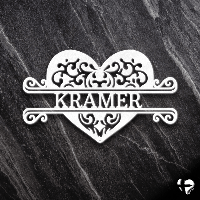 Fancy Heart Family Name Sign Custom White 12" 
