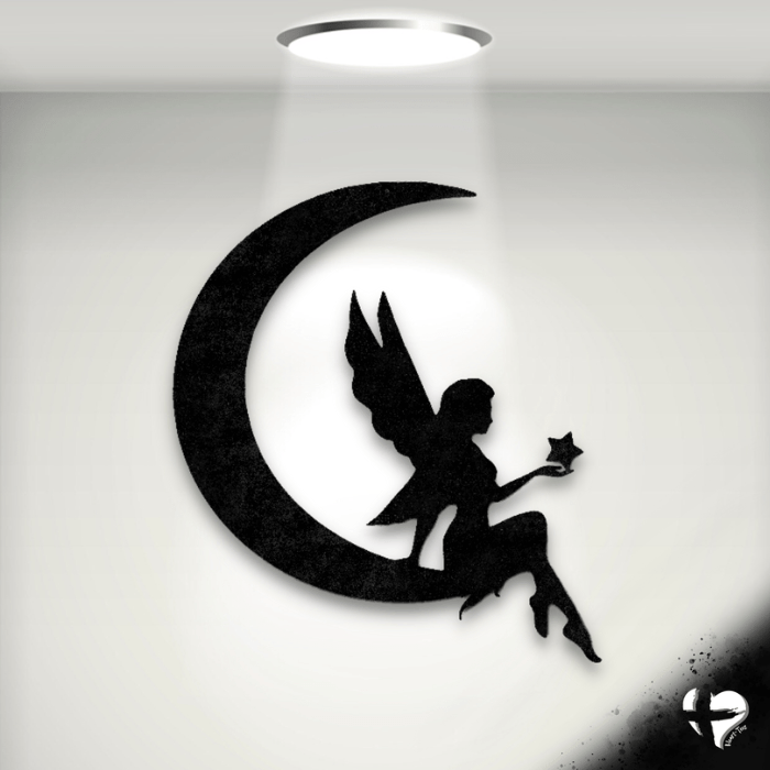 Fairy Moon Metal Wall Art Custom Black 12" 