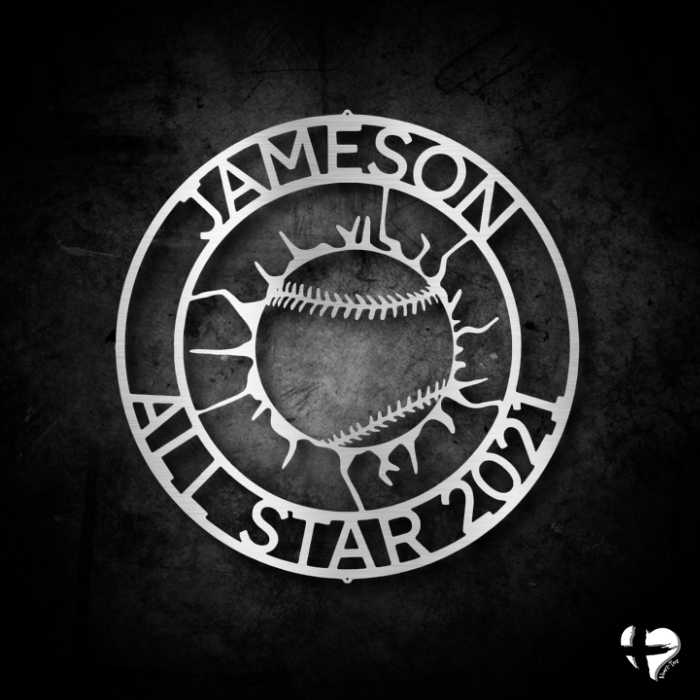 Custom Baseball Wall Monogram Wall Art Silver 12" 