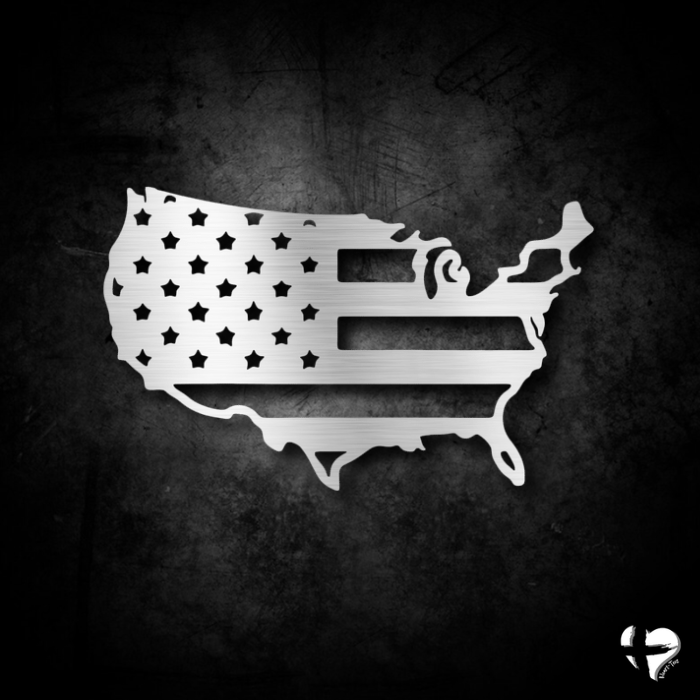 USA Flag - Steel Sign Metal Silver 12" 
