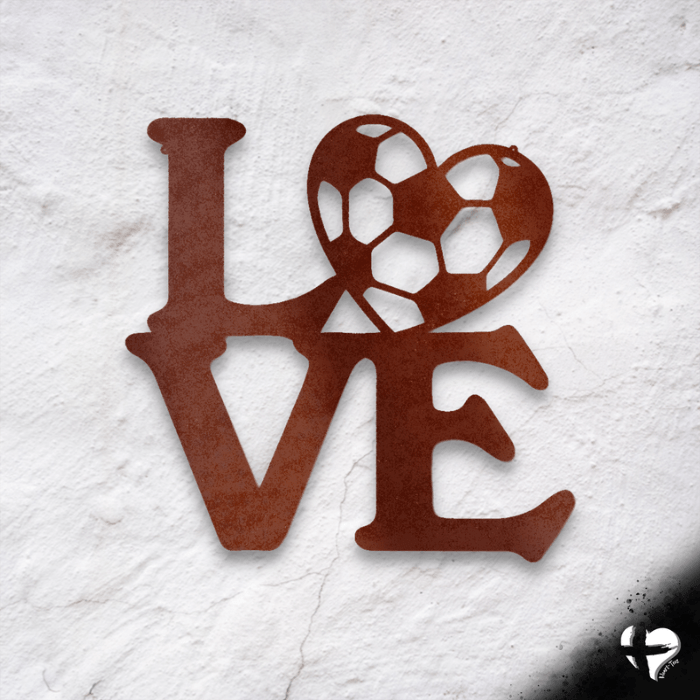Soccer Love Laser Cut Metal Sign Wall Art Copper 12" 