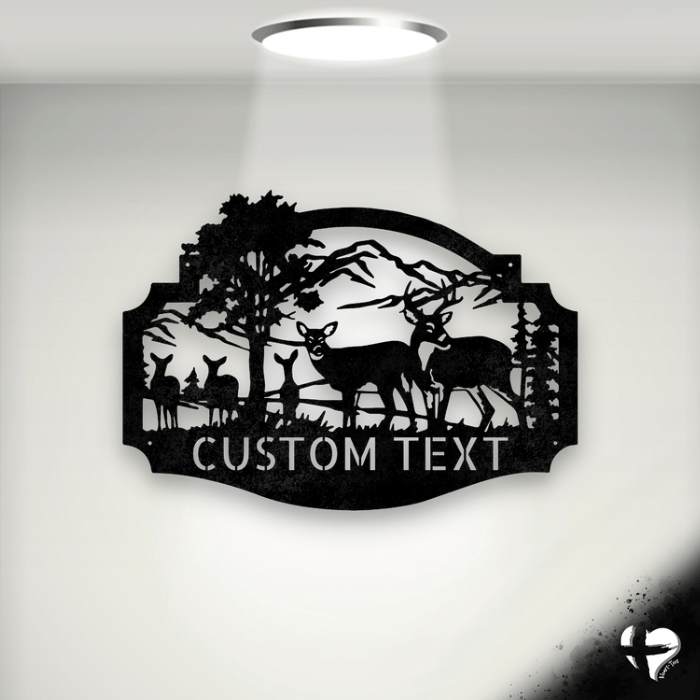 Deer Family Personalized Monogram Sign Custom Black 12" 