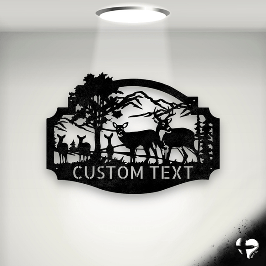 Deer Family Personalized Monogram Sign Custom Black 12" 