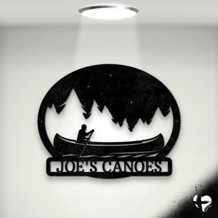 Metal Lake Sign With Canoe Custom Black 12" 