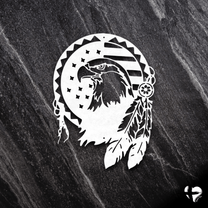 Native American Sign w/ Flag & Eagle Wall Art White 12" 