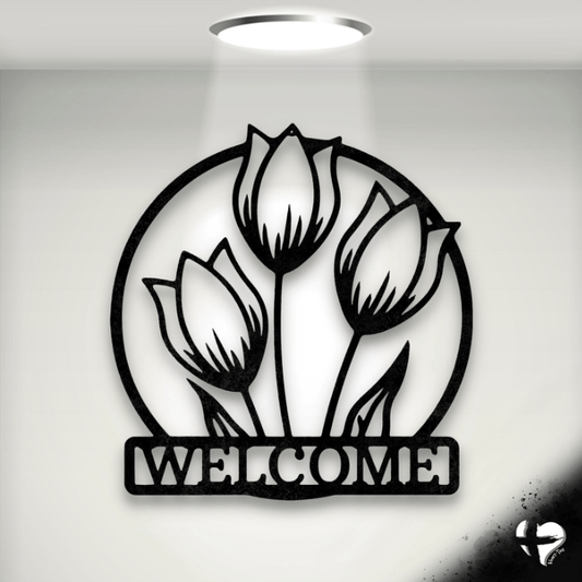 Tulip Welcome Sign Custom Black 12" 