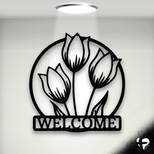 Tulip Welcome Sign Custom Black 12"