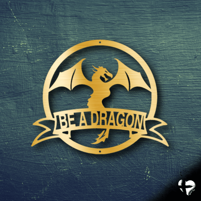 Dragon Banner Laser Cut Metal Sign custom Gold 12" 