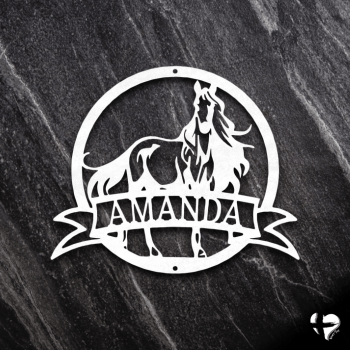 Majestic Horse Monogram Metal Sign custom White 12" 