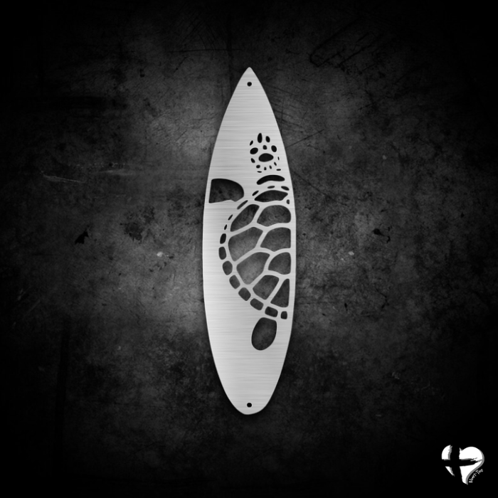 Sea Turtle Surf Board Wall Art custom Silver 12" 