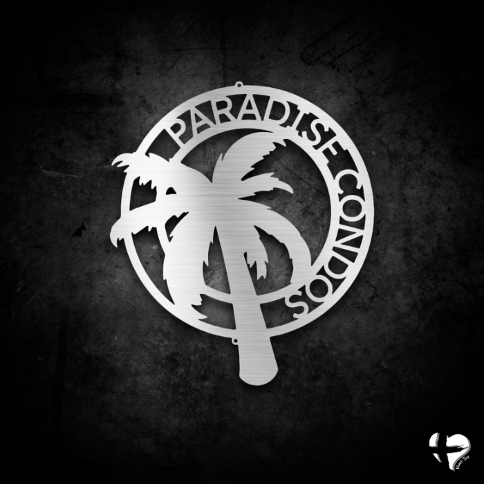 Palm Tree Metal Name Sign Custom Silver 12" 