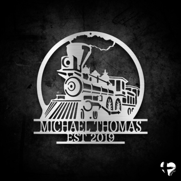 Old Fashion Steam Engine Train Monogram Custom Silver 12" 