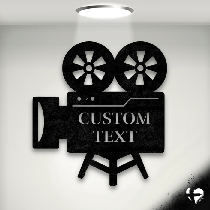 Movie Theatre Sign | Customizable Movie Camera Wall Art Black Size 12 