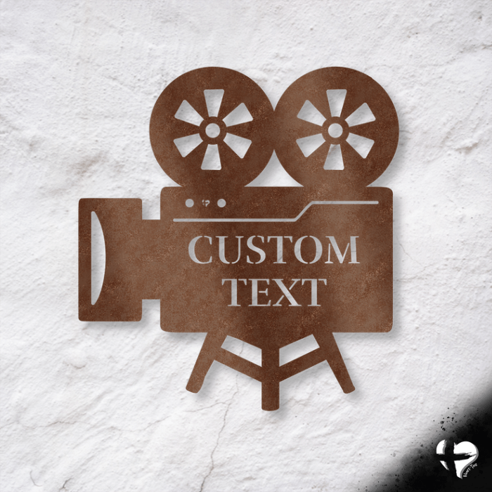 Movie Theatre Sign | Customizable Movie Camera Wall Art Bronze Size 12 