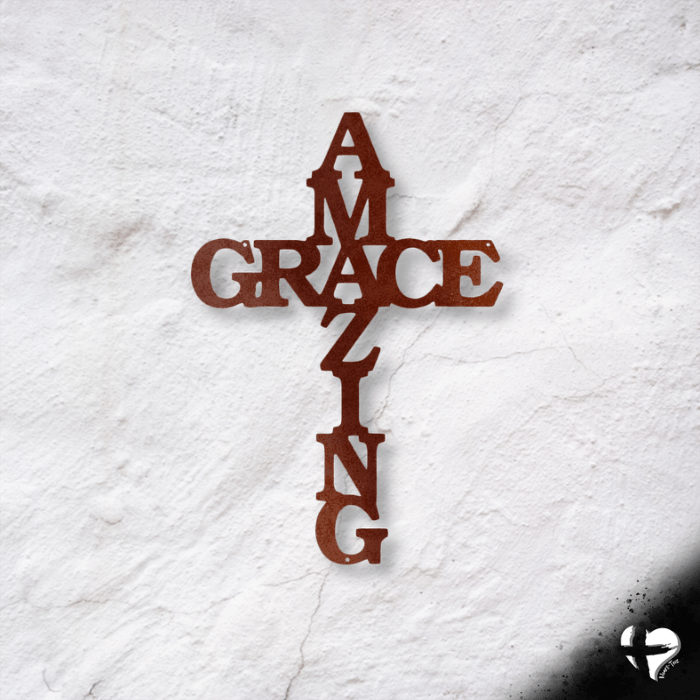 Amazing Grace Hanging Wall Art Cross Custom Copper 12" 