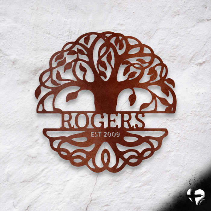 Fancy Tree of Life Monogram - Steel Sign Custom Copper 12" 