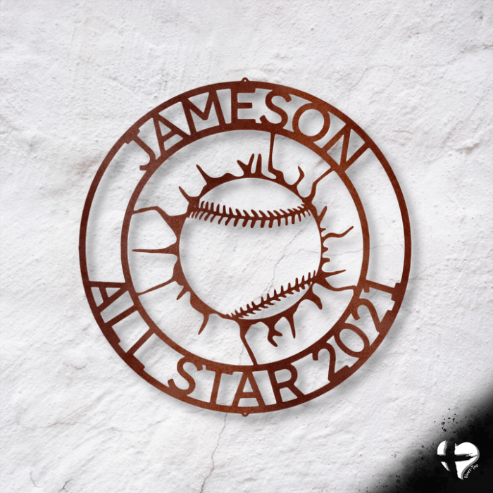 Custom Baseball Wall Monogram Wall Art Copper 12" 