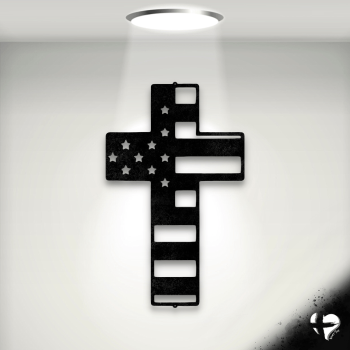 American Flag Cross Custom Black 12" 