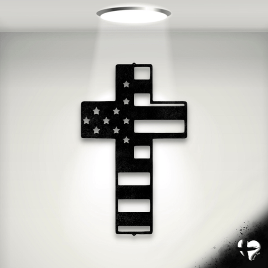 American Flag Cross Custom Black 12" 
