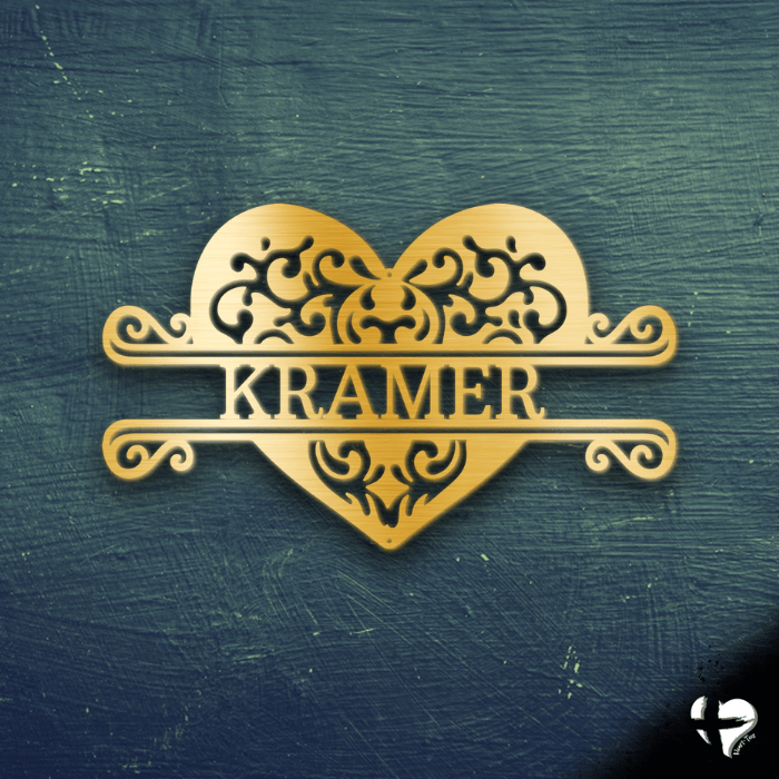 Fancy Heart Family Name Sign Custom Gold 12" 