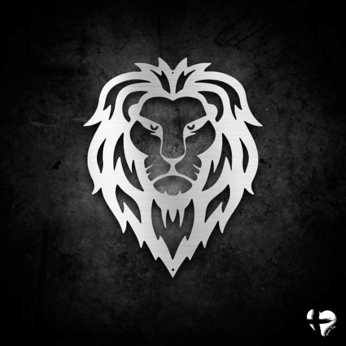 Lion Head Steel Sign Wall Art Silver 12" 