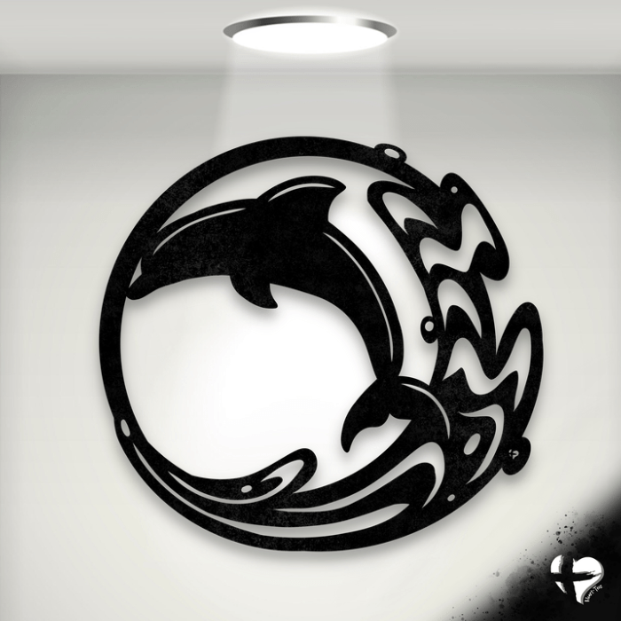Dolphin Art Metal Sign Wall Art Black 12 Inch 