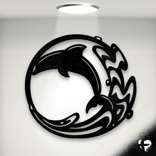 Dolphin Art Metal Sign Wall Art Black 12 Inch 