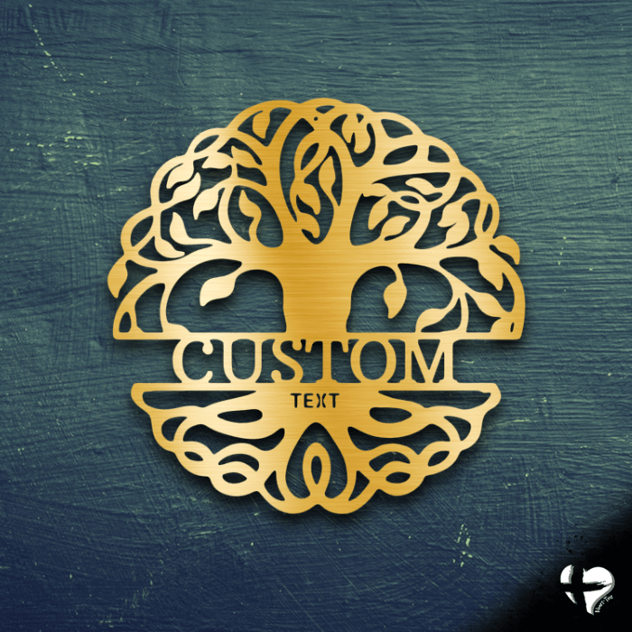 Fancy Tree of Life Monogram - Steel Sign Custom Gold 12" 