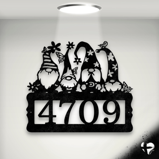 Gnome Metal Address Sign Custom Black 12" 