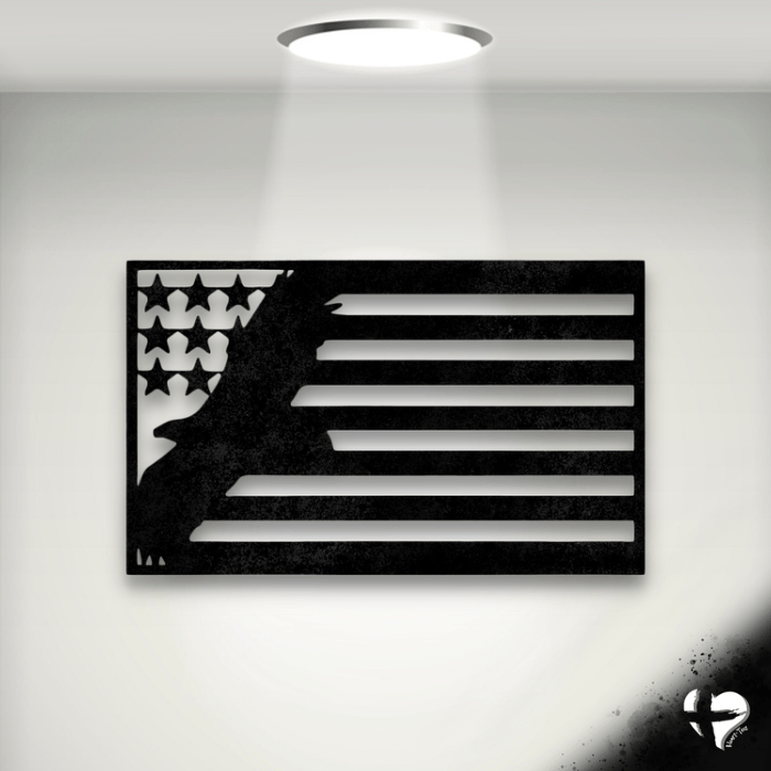 USA Eagle Flag Sign Stock Black 12" 