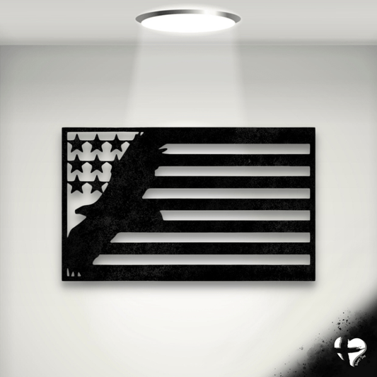 USA Eagle Flag Sign Stock Black 12" 