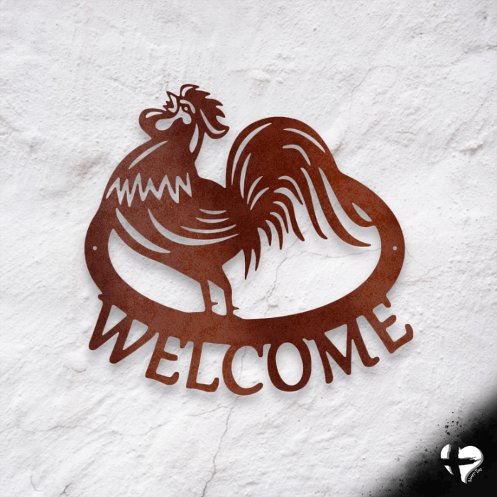 Welcome Rooster Steel Sign Custom Copper 12" 
