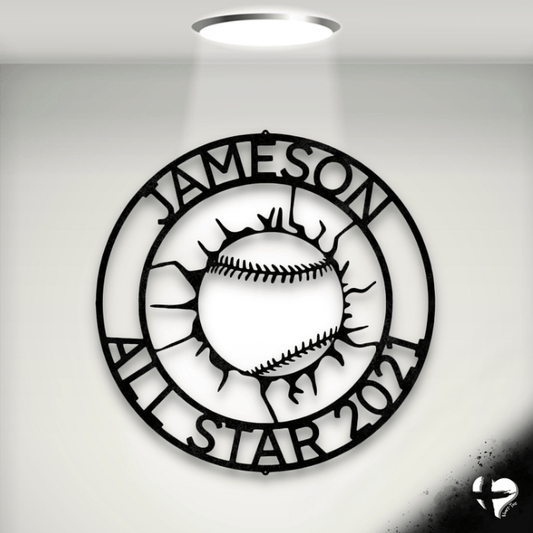 Custom Baseball Wall Monogram Wall Art Black 12" 