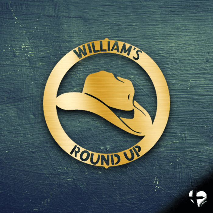 Cowboy Hat Round Name Sign Wall Art Gold 12" 