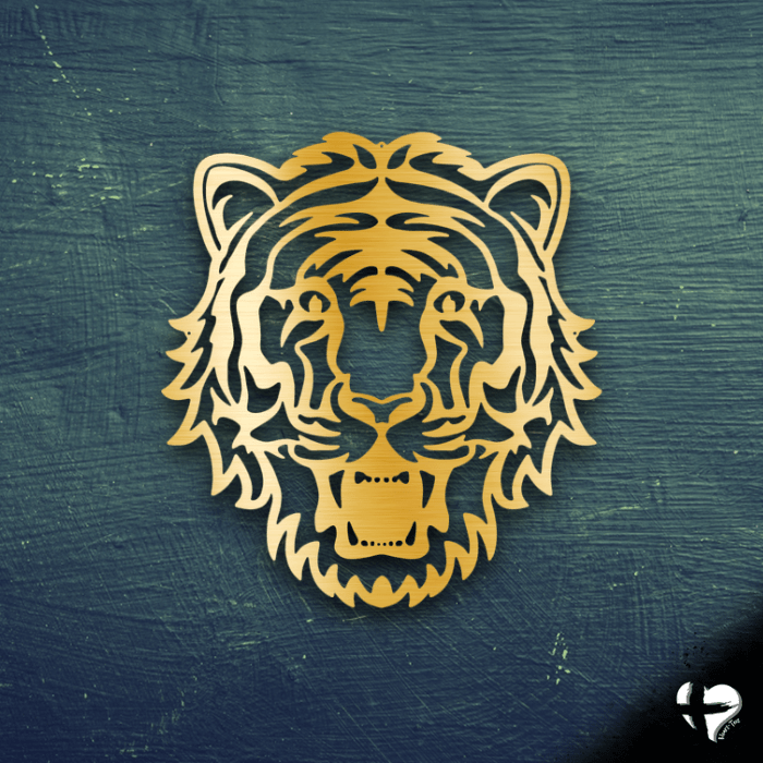 Tiger Laser Cut Metal Sign Wall Art Gold 12" 