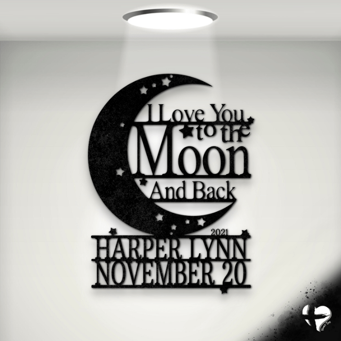 Love You To The Moon Custom Name Sign Custom Black 12" 