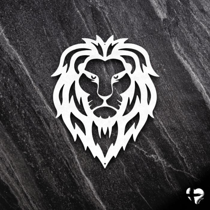 Lion Head Steel Sign Wall Art White 12" 