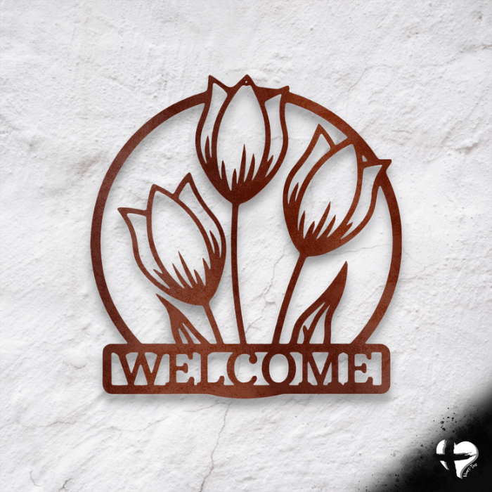 Tulip Welcome Sign Custom Copper 12" 