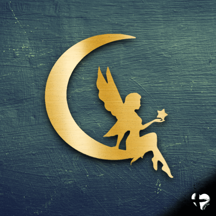 Fairy Moon Metal Wall Art Custom Gold 12" 