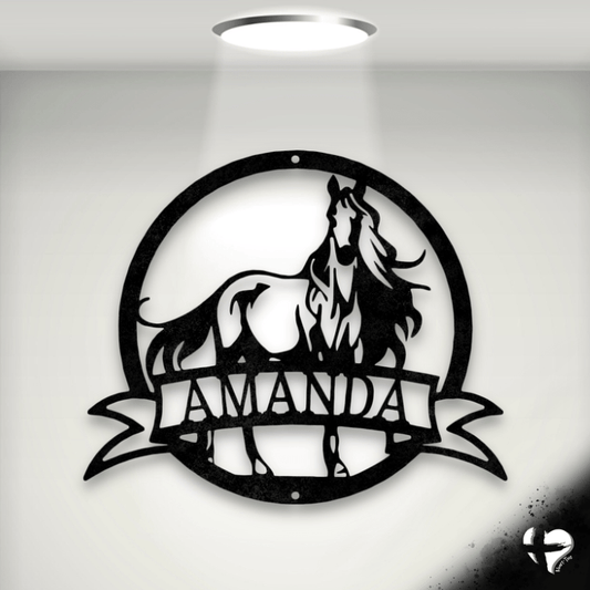 Majestic Horse Monogram Metal Sign custom Black 12" 