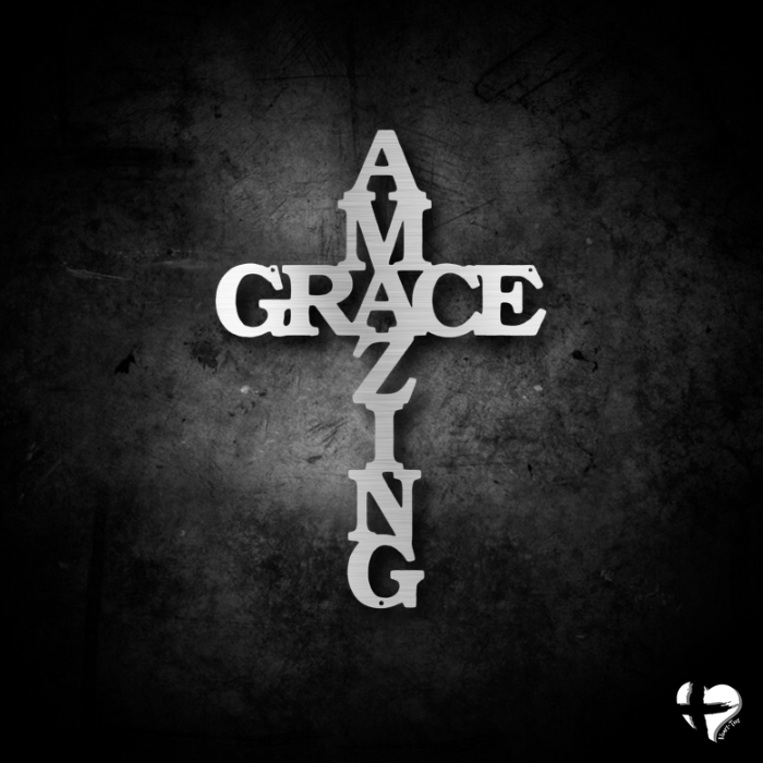 Amazing Grace Hanging Wall Art Cross Custom Silver 12" 