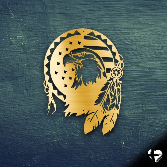 Native American Sign w/ Flag & Eagle Wall Art Gold 12" 