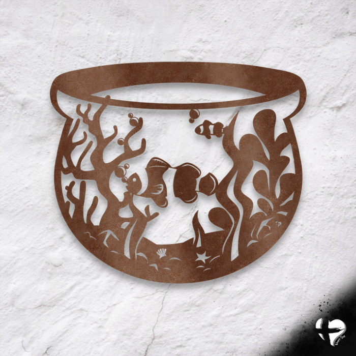 Fish Bowl Metal Art Sign Wall Art Bronze 12 Inch 