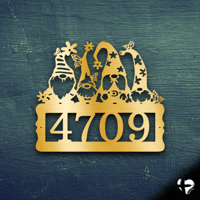 Gnome Metal Address Sign Custom Gold 12" 